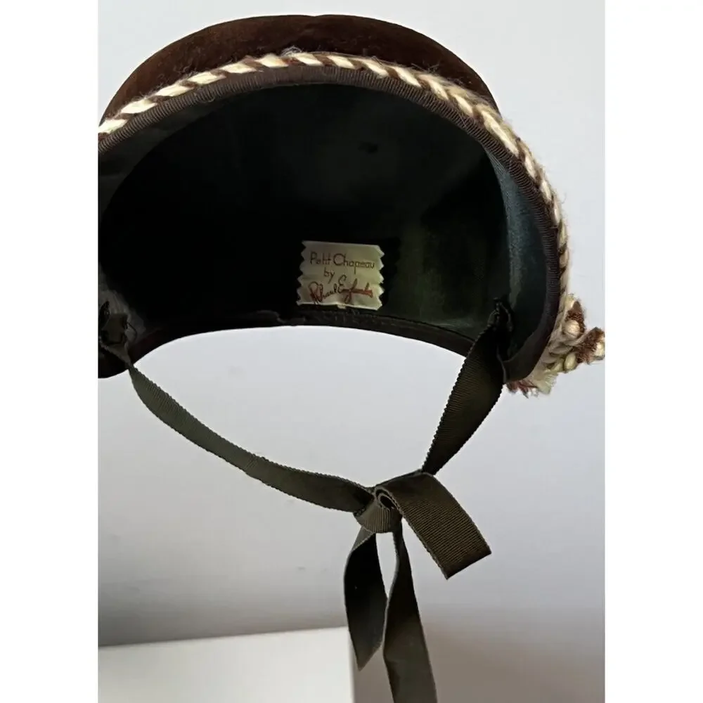 Vintage 40s 50s Girls Hat Petit Chapeau by Richard Englander Brown Felt Bonnet